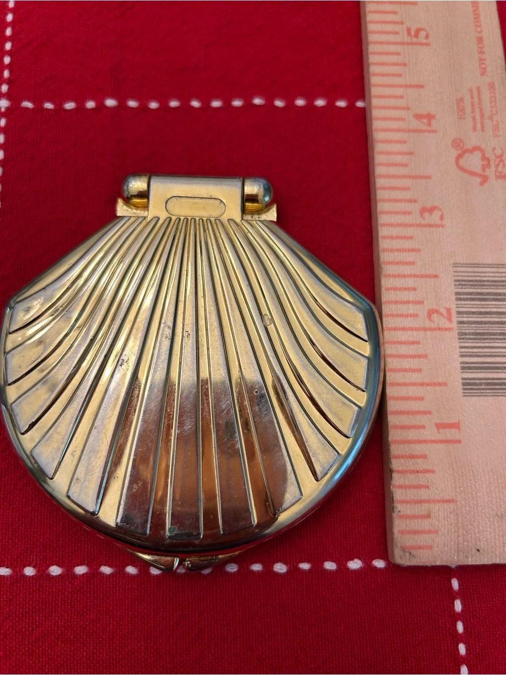 Gold Tone Seashell Compact Mirror Double Mirror Pocket Compact Magnifying